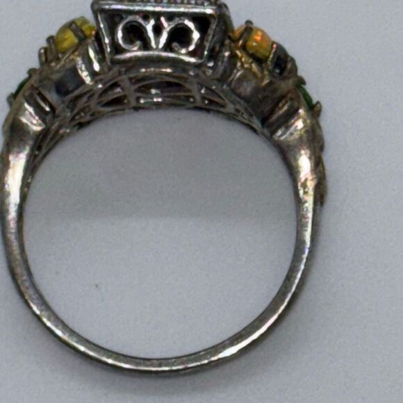 Art Deco vintage 925 silver ring 5.59g tsavorite garnet & opal Sz 9 signet - Picture 7 of 13